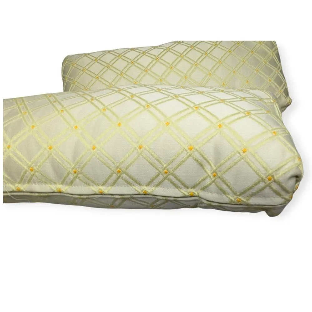 Vintage White & Yellow Pair of Long Rectangle Accent Pillows w/Removeable Covers